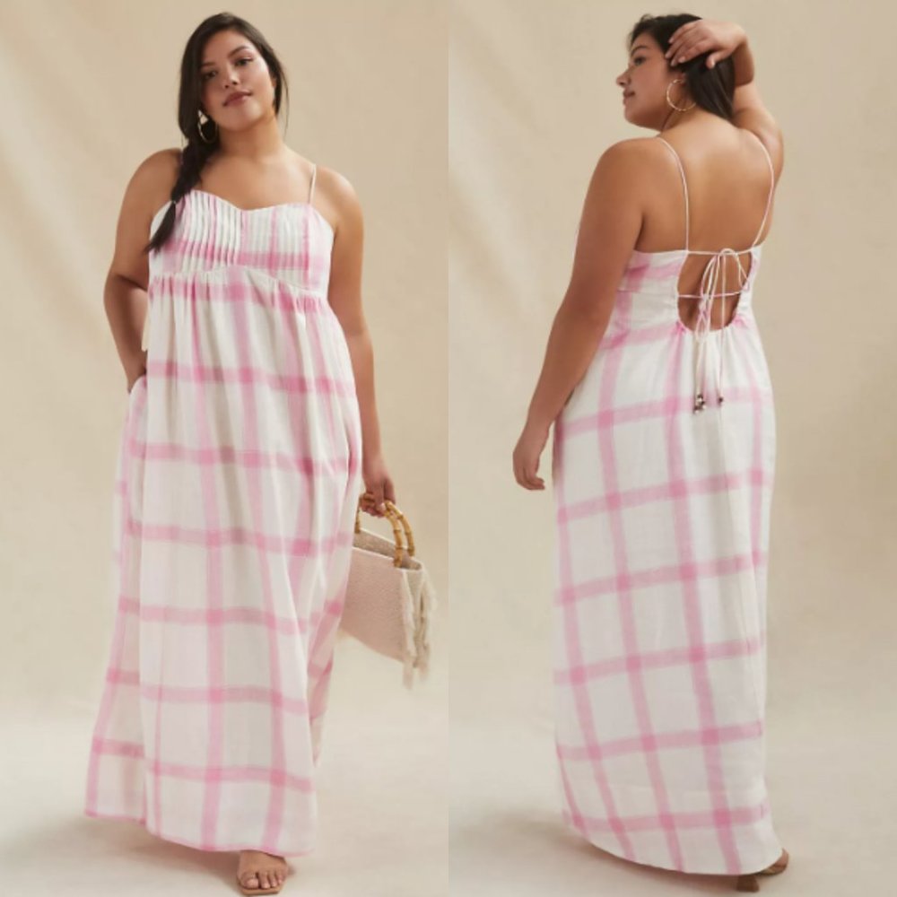 Anthropologie Maeve 100% Linen Tie-Back Maxi Dress